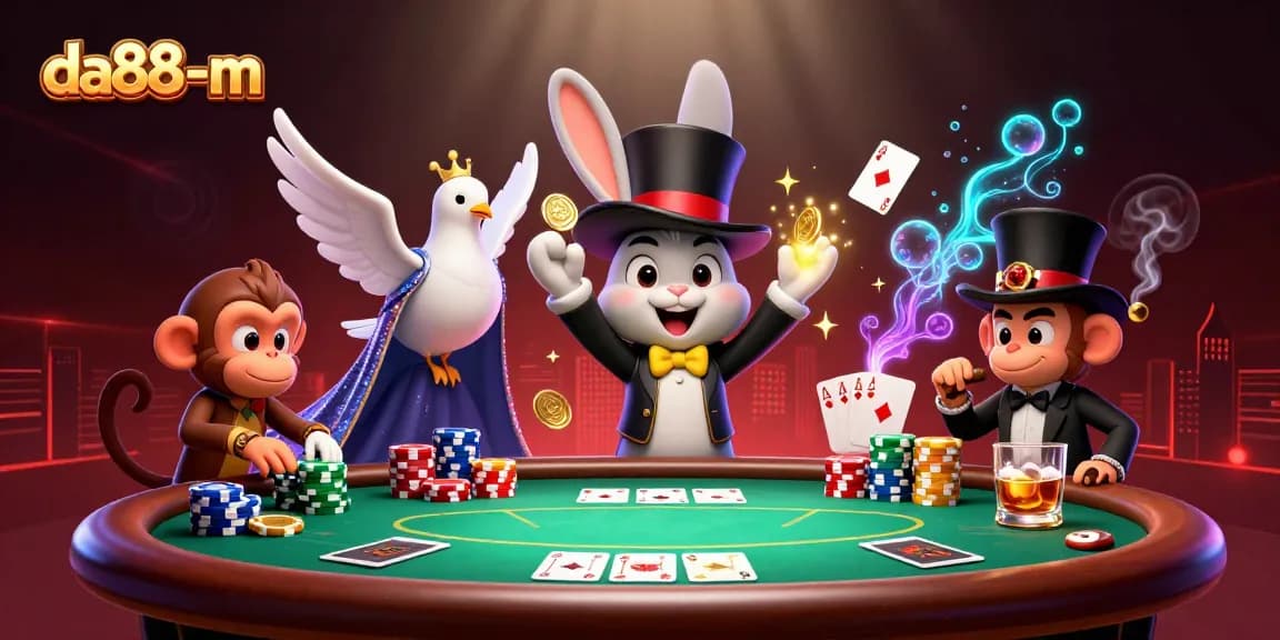 Engage in immersive gambling fun with da88-m's vibrant casino scene featuring magical characters.