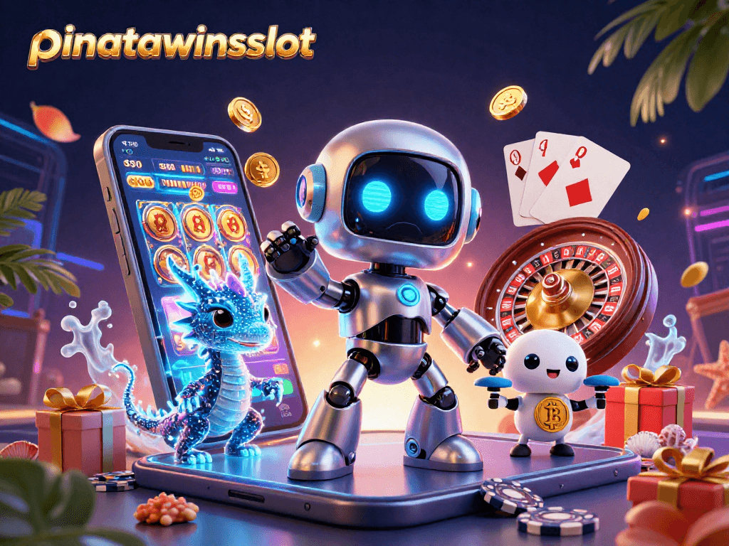Spin and win with pinatawinsslot in an action-packed casino scene full of colorful slots!