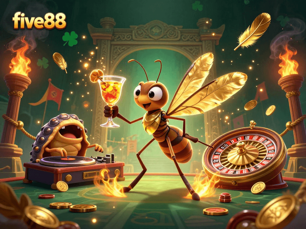 Experience thrilling moments with five88's captivating casino mascot, enhancing the gaming environment.