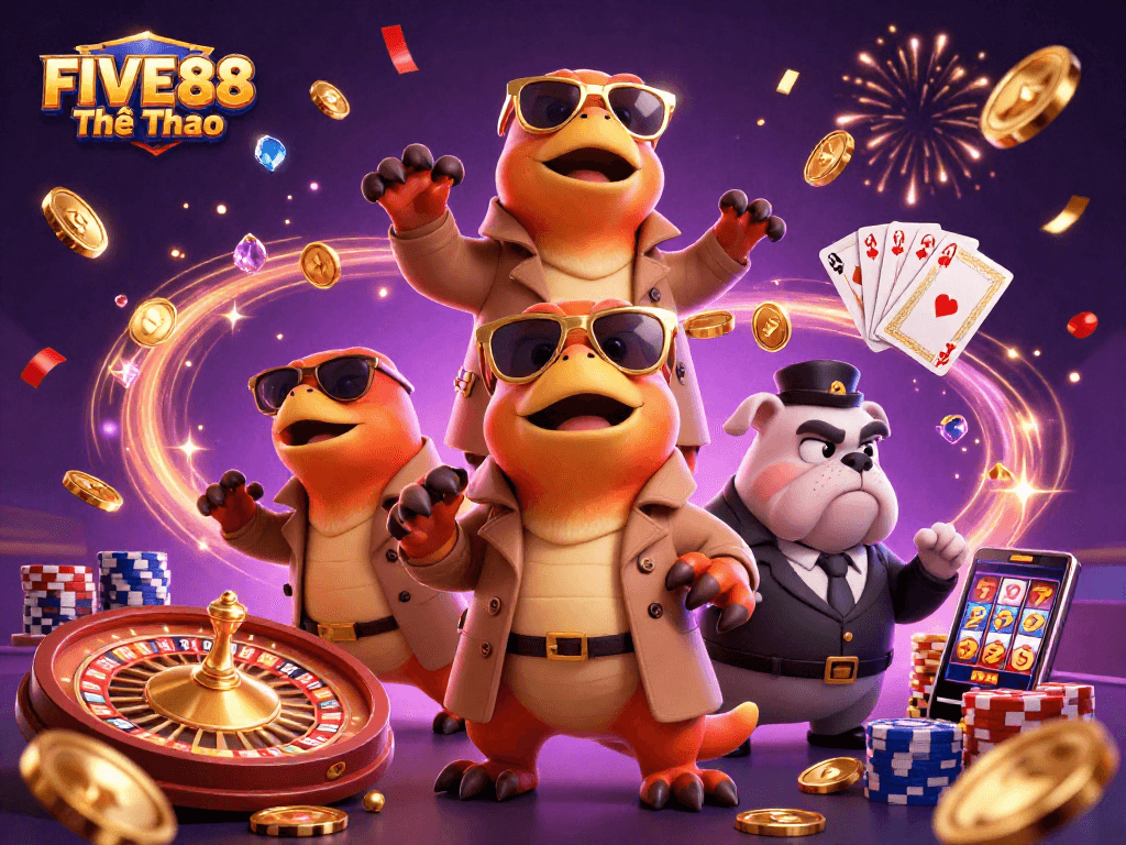 Experience winning with FIVE88 Thể Thao as raptors blend humor and gambling excitement in a casino.
