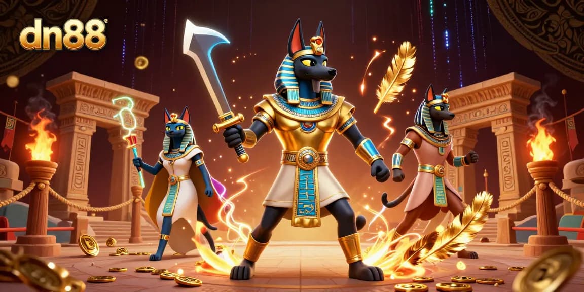 Dive into the vibrant world of dn88 with an exhilarating 3D casino illustration showcasing rich Egyptian themes and dynamic gaming elements.