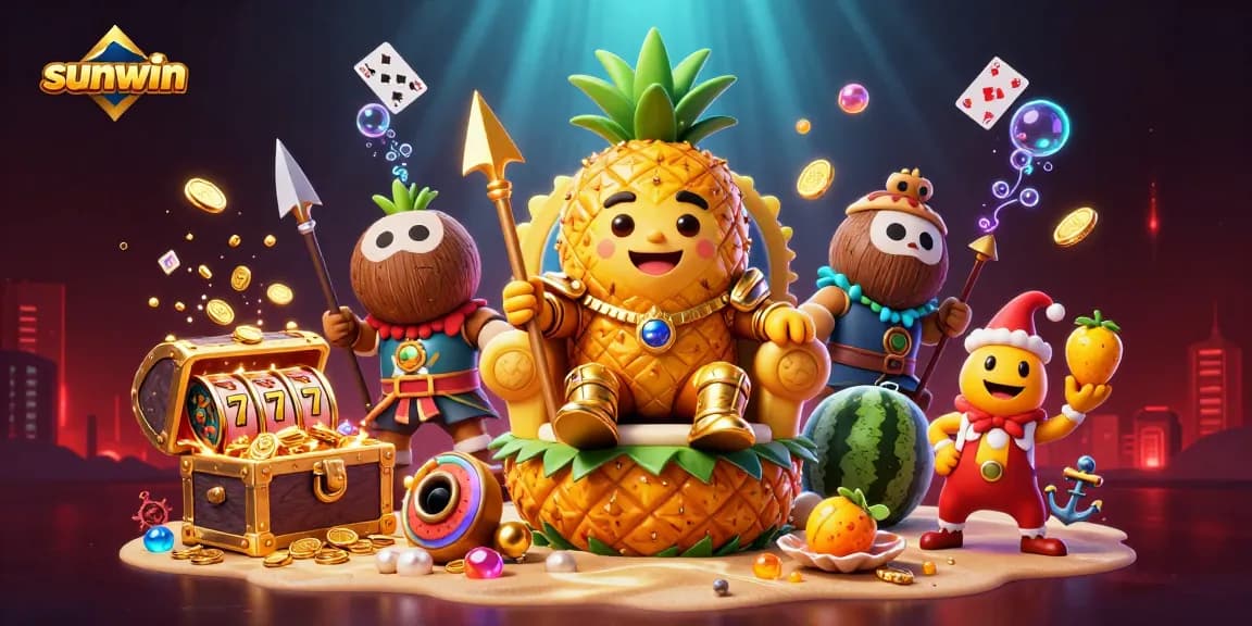 Play at sunwin with the pineapple king in a vibrant casino adventure scene