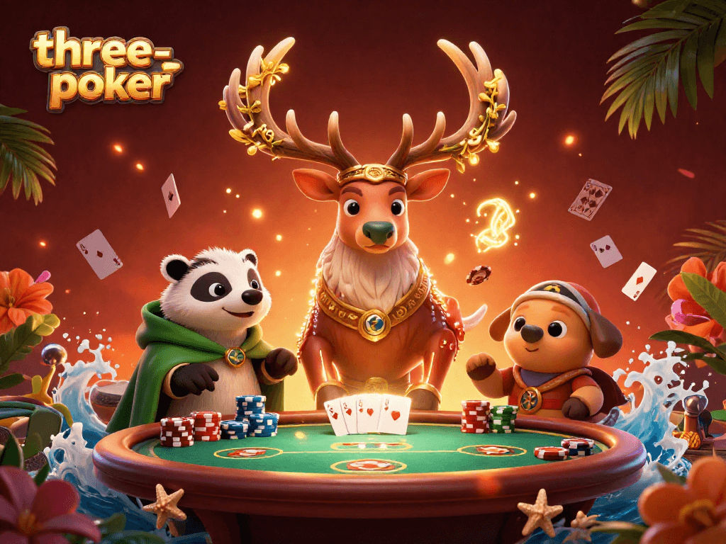 Engage in three-card-poker with our dynamic 3D illustration featuring poker elements.