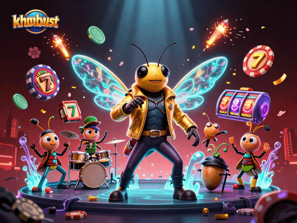 Interact with khobau-aztec's vibrant casino adventure featuring lively characters in this dynamic illustration.