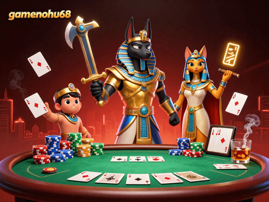 Experience thrilling poker action with gamenohu68 in a vibrant 3D casino scene.
