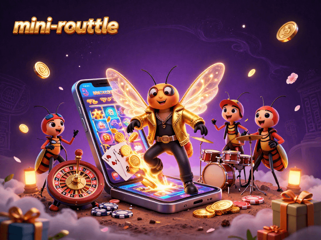 Experience the excitement of mini-roulette with a vibrant illustration featuring dynamic casino elements.
