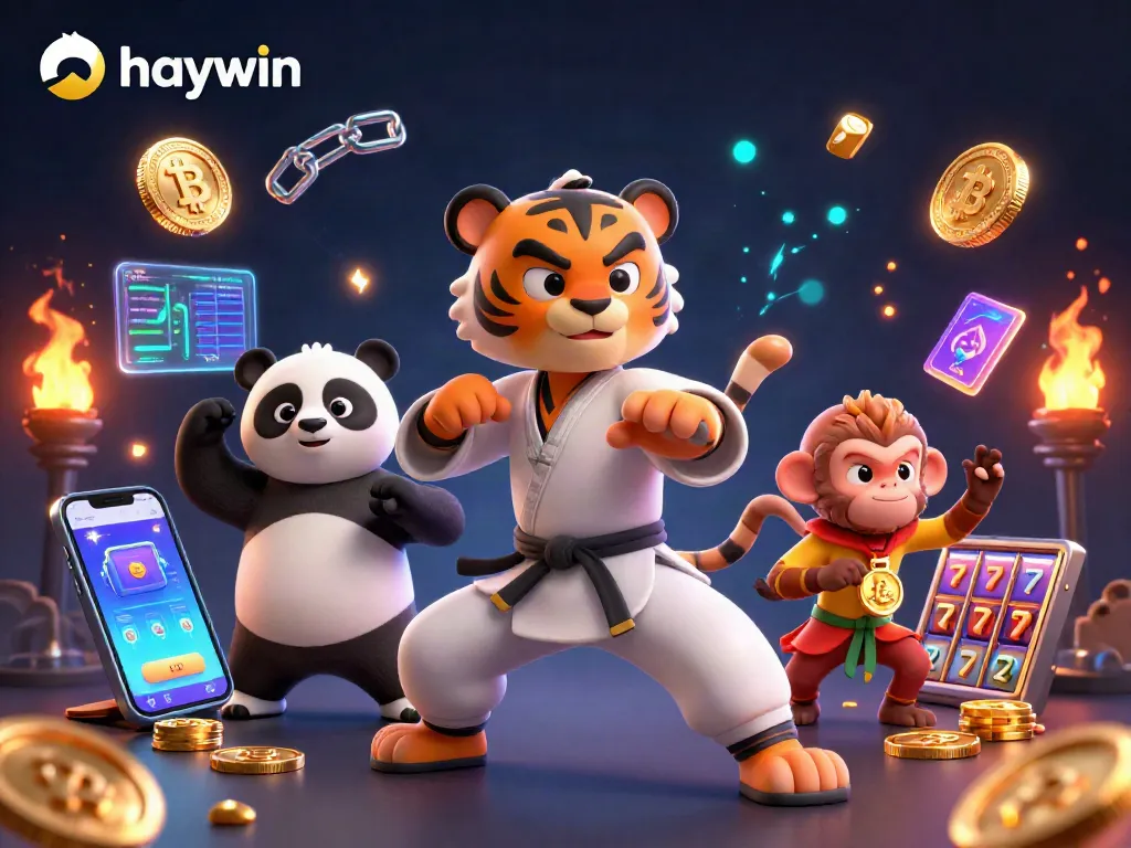 Engage in the action with haywin as a kung fu tiger performs amidst vibrant casino elements.