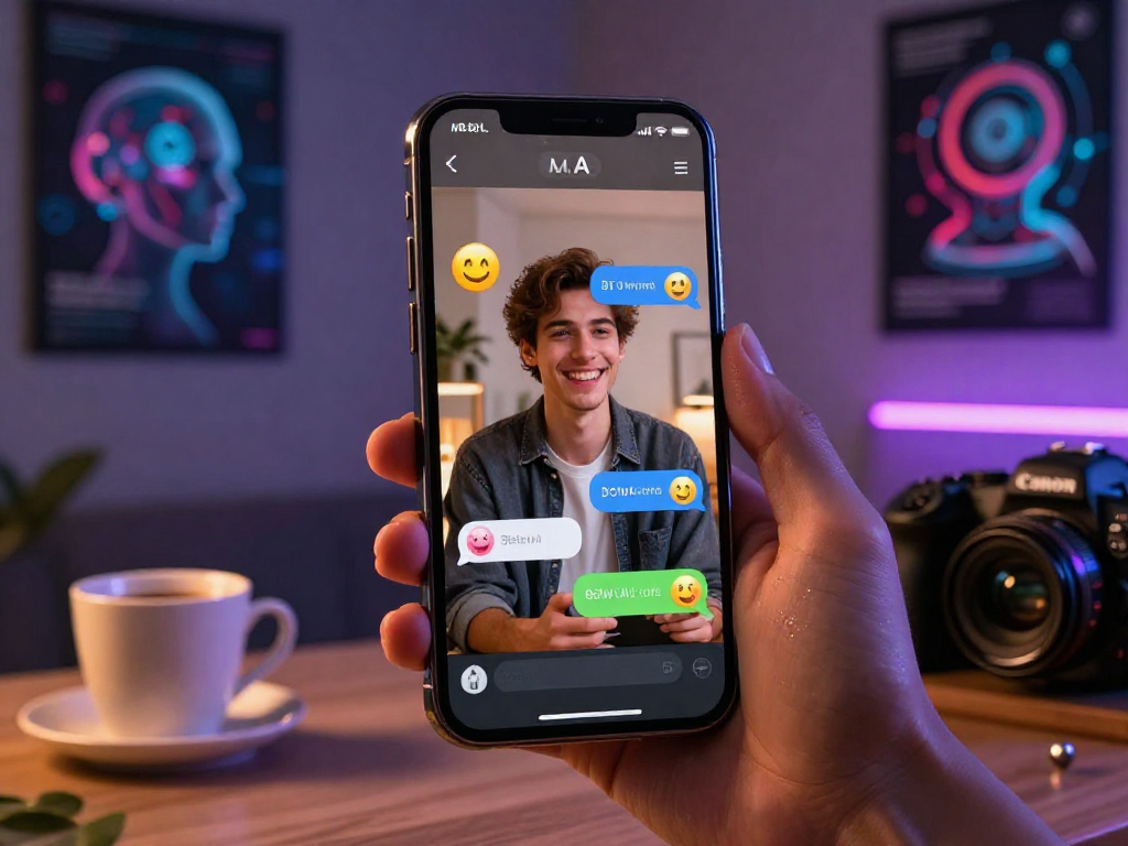 Engaging nsfw ai chat scene on a smartphone with vibrant chat bubbles in a cozy tech-inspired atmosphere.