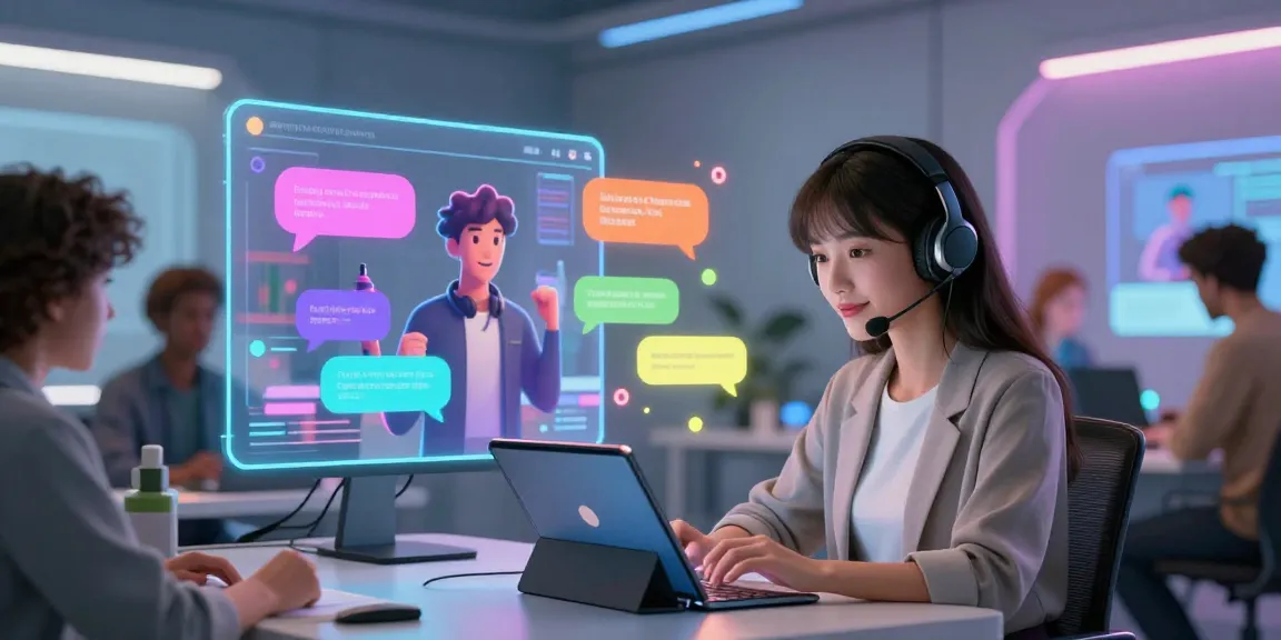 User engaging with juicy ai chat characters on a sleek tablet in a modern, futuristic workspace.