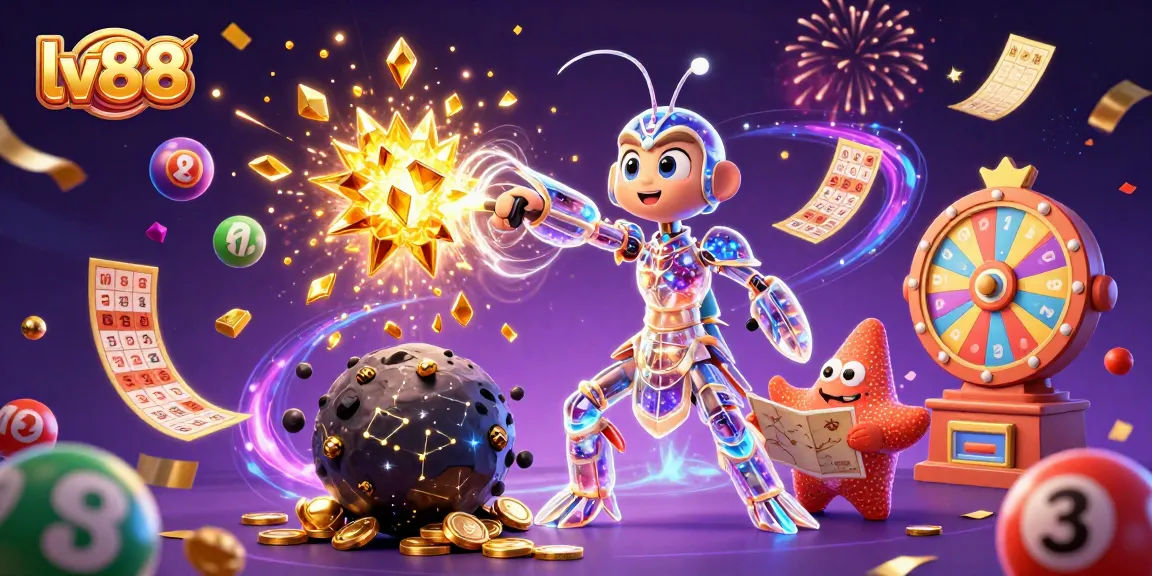 Experience thrilling gaming adventures at lv88 with vibrant lottery balls, golden prizes, and dynamic characters.
