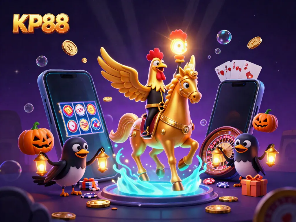 Experience KP88's vibrant casino atmosphere with dynamic characters and engaging gaming elements.