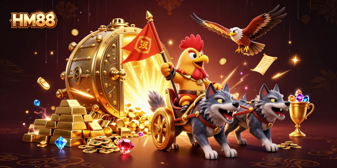 Experience the thrilling wins at HM88 with a lively 3D illustration of online gaming action.