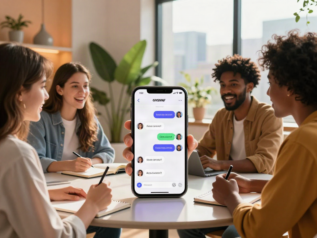 Engaging nsfw ai chat app scene with friends exploring digital communication features.