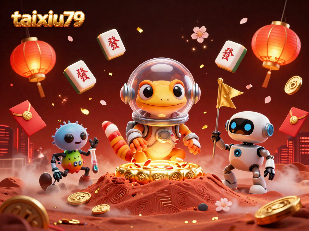 Engage with taixiu79, a vibrant Martian casino scene featuring dynamic game elements and playful characters.