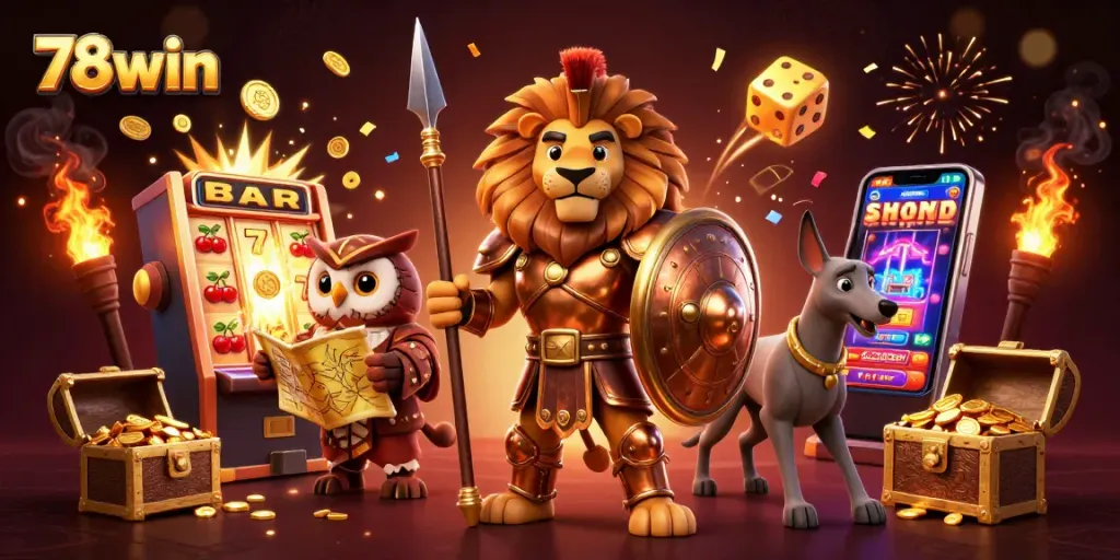 Spin the reels with 78win as our bronze Spartan lion triumphs amidst a jackpot explosion.