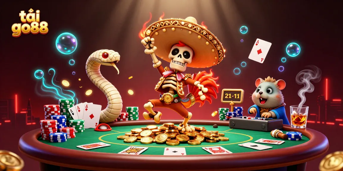Experience the excitement of tải go88 with vivid 3D casino characters celebrating on a golden coin pile.