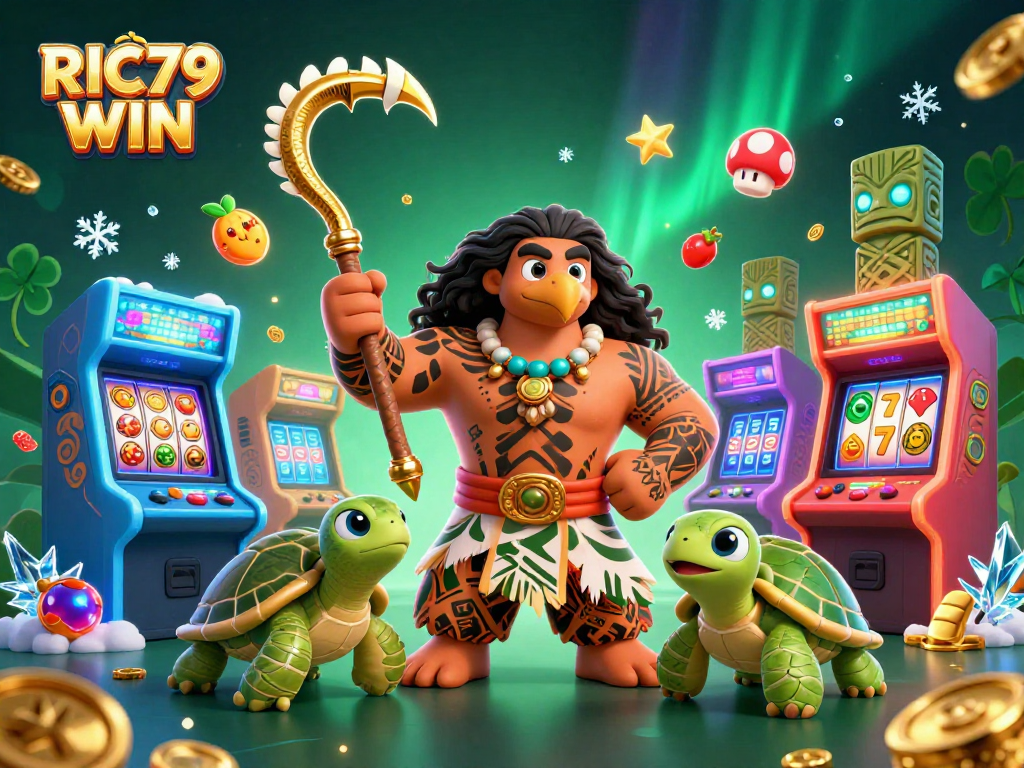 Experience the thrill of winning with RIC79 WIN as vibrant casino characters come alive in this dynamic 3D illustration.
