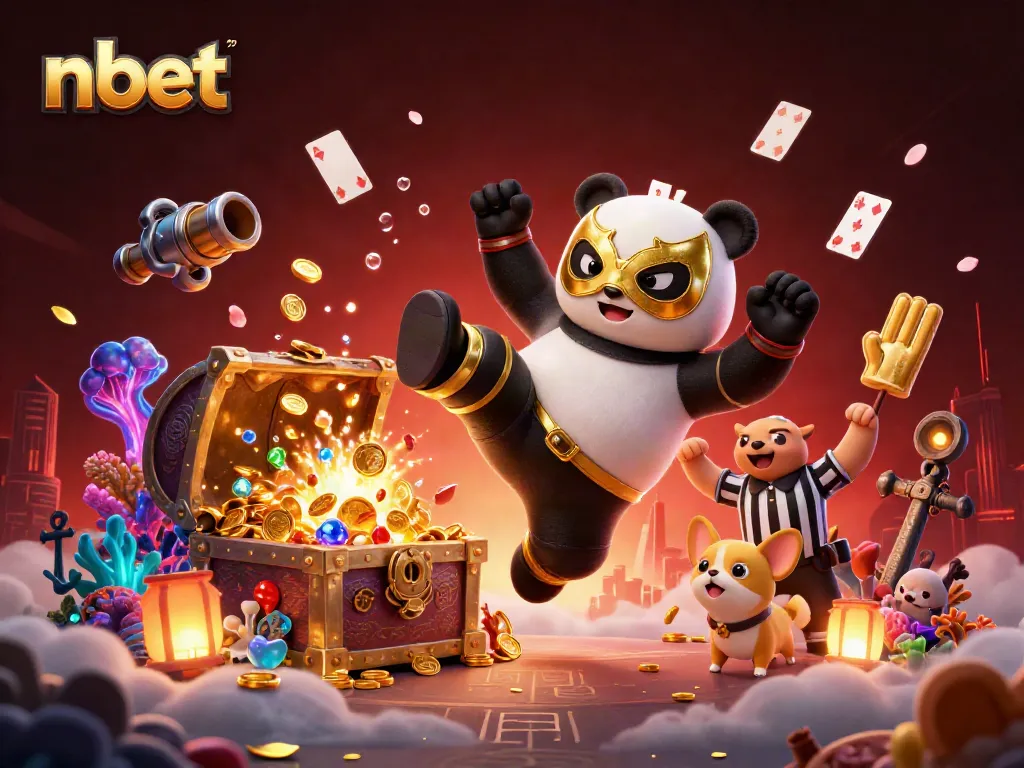 Experience thrilling action with nbet as an animated panda character kicks into excitement amidst colorful gaming elements.