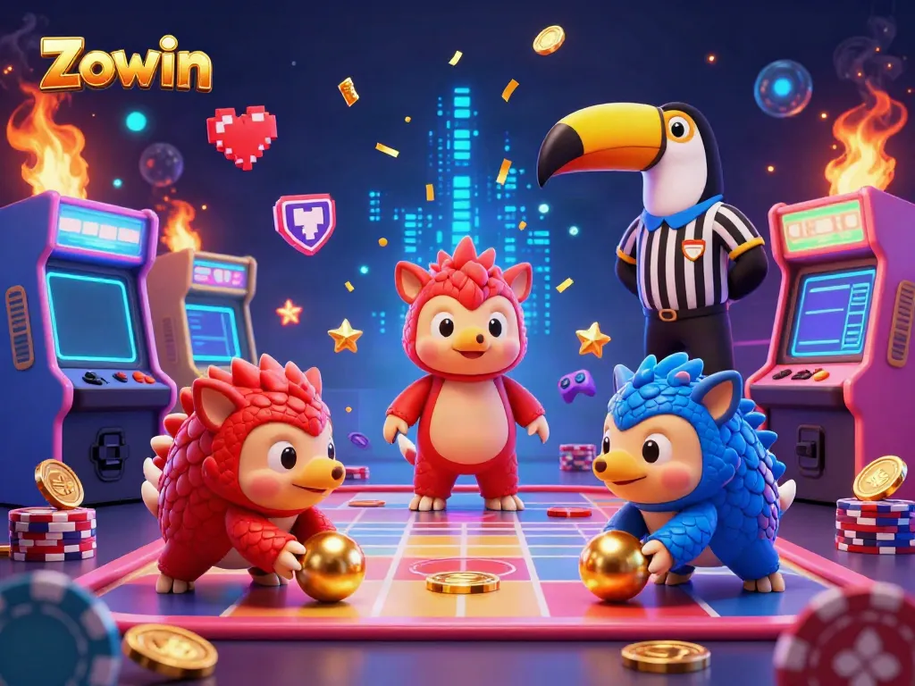 Zowin interactive casino scene showcasing rival pangolins competing with dynamic game elements.