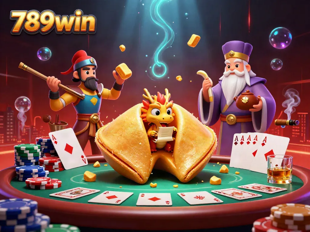 Experience thrilling gameplay with 789win as a wise dragon guides a golden fortune cookie scene.