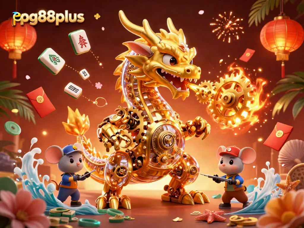 Engage in thrilling gameplay with pg88plus, featuring a golden dragon and vibrant casino elements.