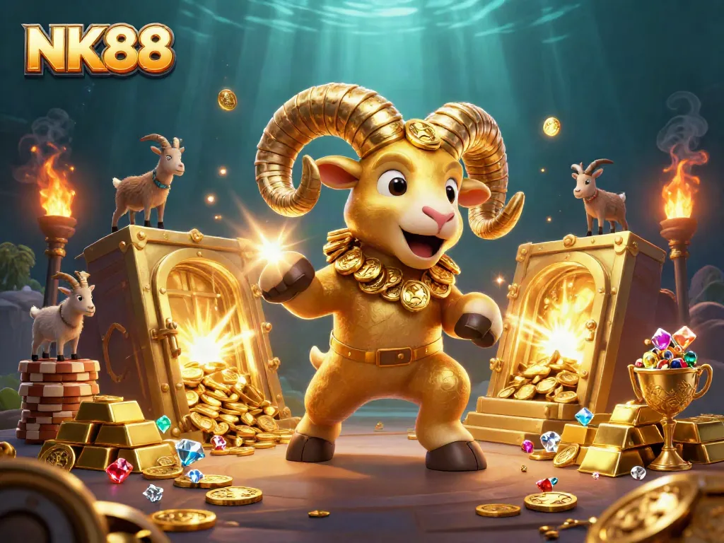 Experience thrilling gameplay with NK88 in this dynamic casino artwork filled with treasures.