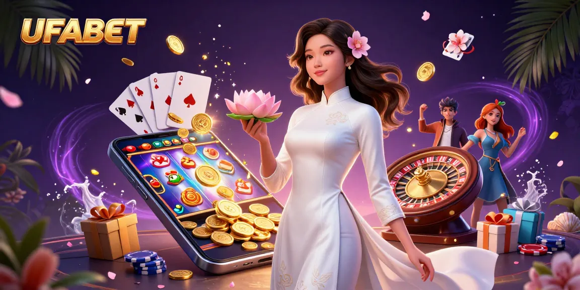 Play exciting games at UFABET, showcasing vibrant slot reels and stunning casino elements.