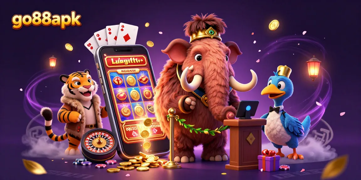 Experience go88apk with vibrant 3D casino characters, dynamic games, and celebratory coins exploding in excitement.