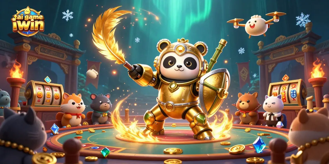 Experience the thrill of tai game iwin as a golden panda battles in a vibrant casino arena.