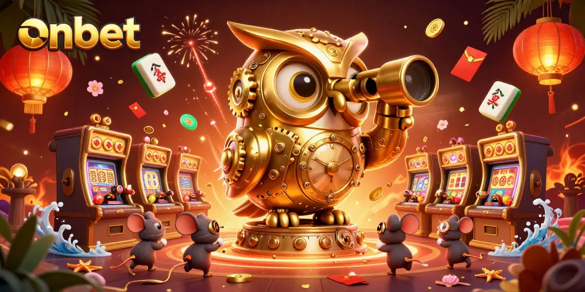 Experience the thrill at onbet's vibrant casino scene filled with 3D characters and lucky symbols.