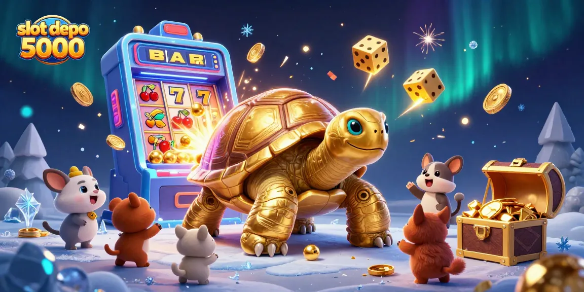 Join the fun at slot depo 5000 as small animals play on a colorful pinball tortoise!