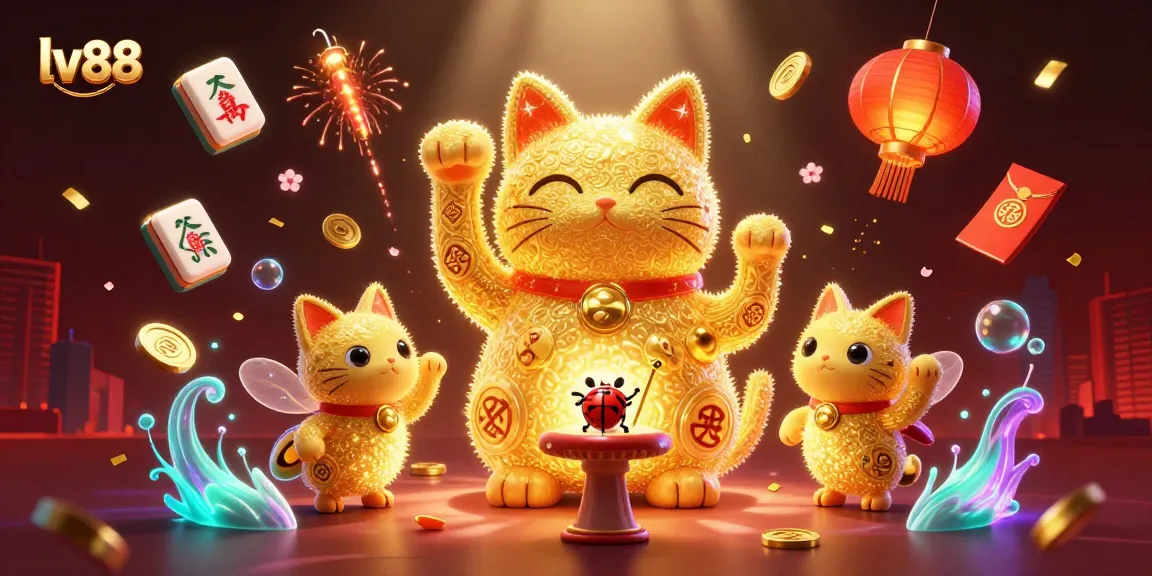 Experience thrilling gaming with lv88, a vibrant digital casino illustration featuring lucky symbols and golden fireflies.