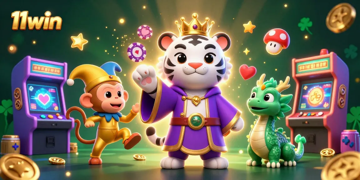 Experience the excitement of 11win with playful characters in a vibrant casino ambiance.