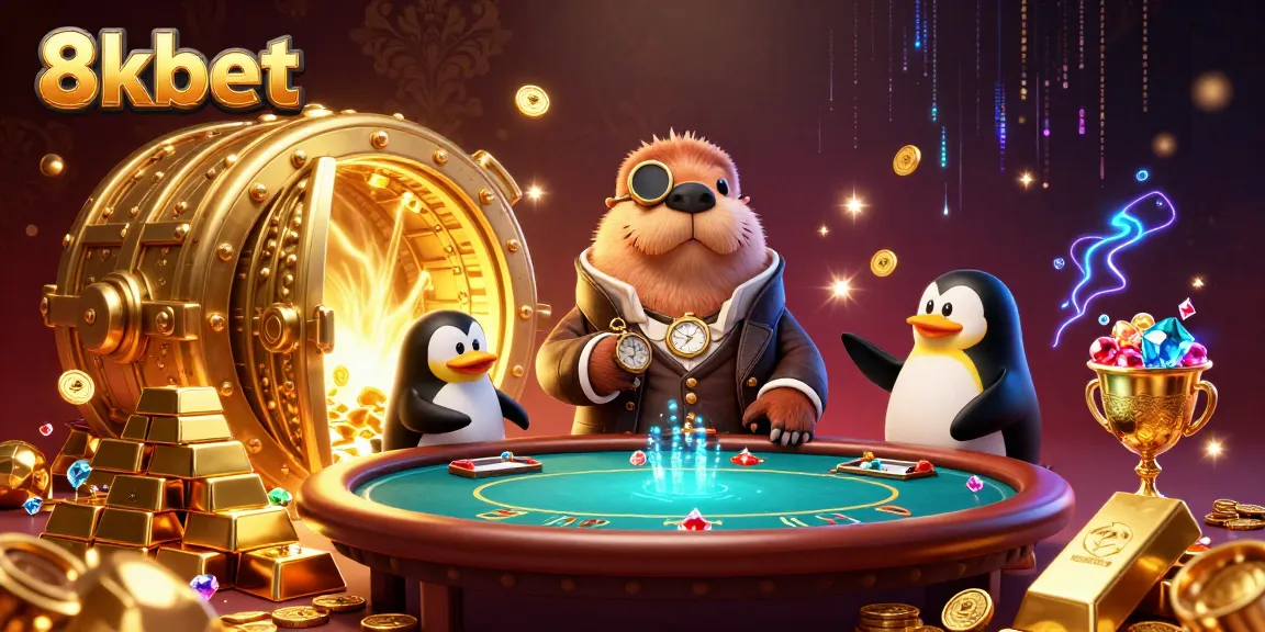 Experience thrilling underwater poker with 8xbet featuring a jolly walrus and sophisticated dealer.