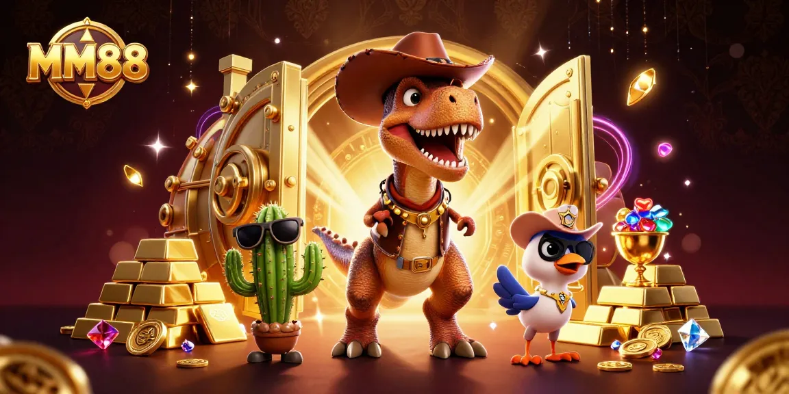 Experience the thrilling world of MM88 with an exciting casino-themed illustration featuring vibrant characters and game elements.
