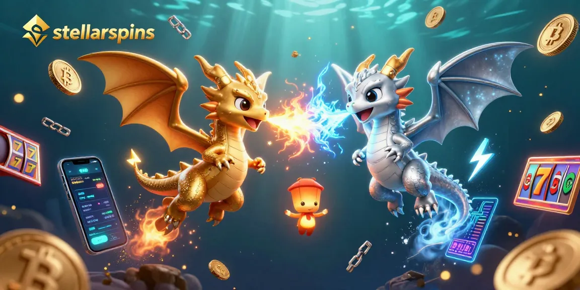 Engage in thrilling gameplay with stellarspins in a vibrant 3D casino scene featuring dragons.