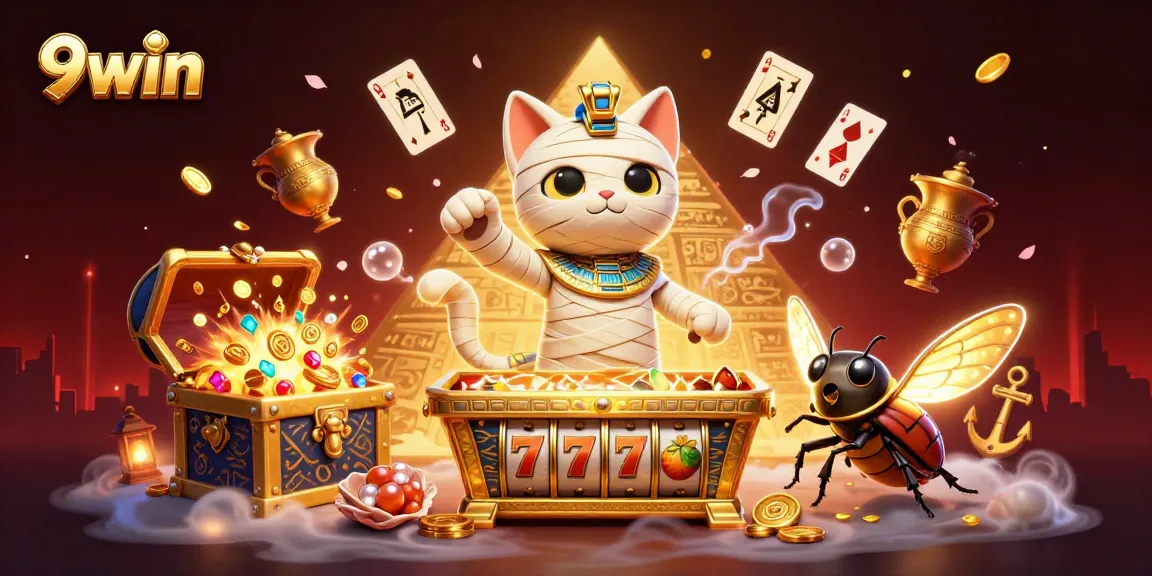 Experience thrilling action at 9win with an Egyptian-themed casino adventure featuring golden treasures and vibrant characters.