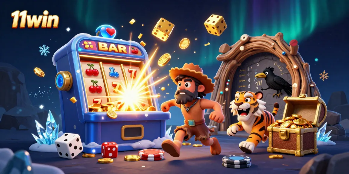 Experience thrilling gameplay at 11win with a vibrant 3D casino scene featuring animated characters.