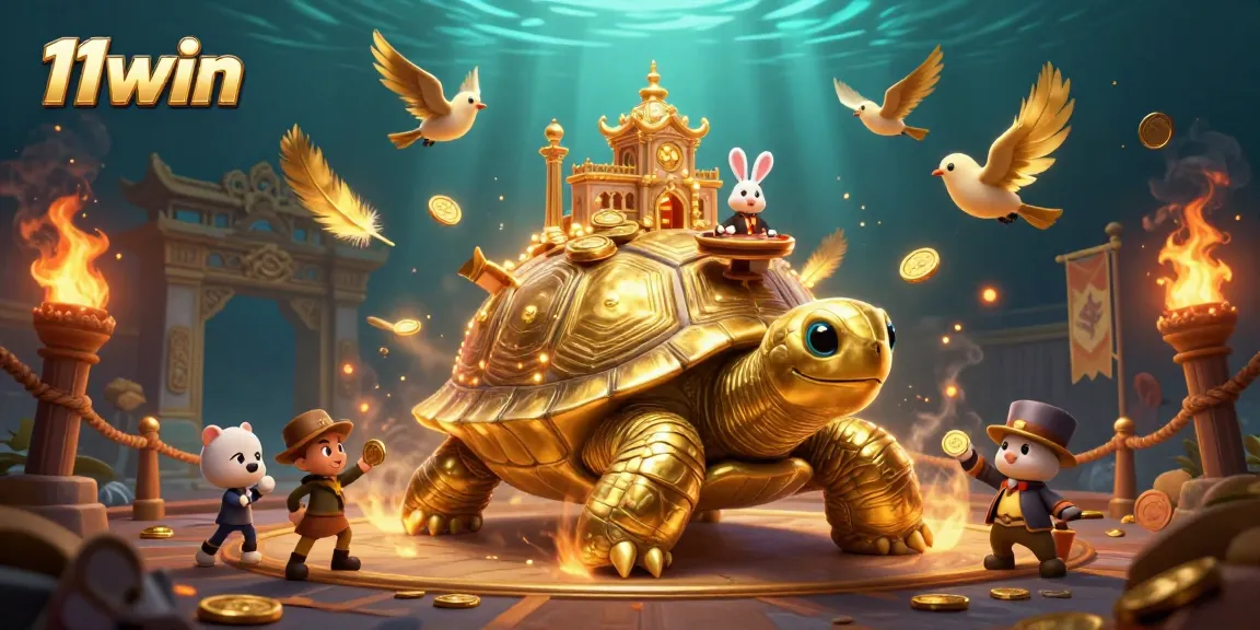 Experience the thrill of 11win's vibrant casino world with 3D characters and gold coins.