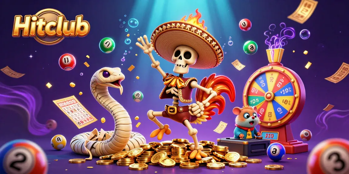 Experience the excitement of Hitclub with vibrant lottery elements and lively characters in this dynamic scene.