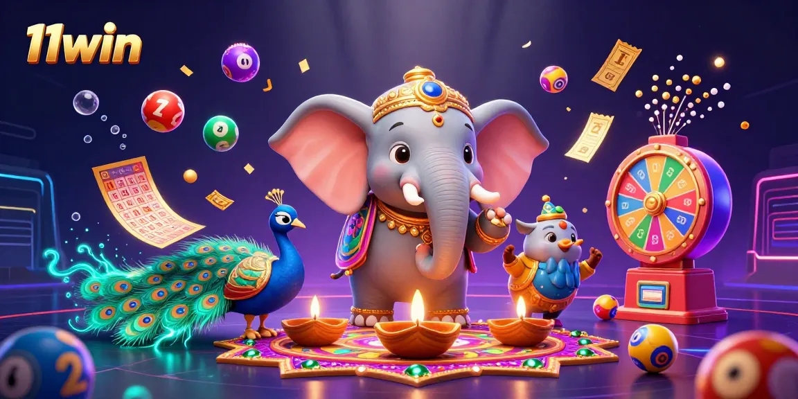 Experience thrilling games with 11win's vibrant jackpot illustration showcasing dynamic elements.